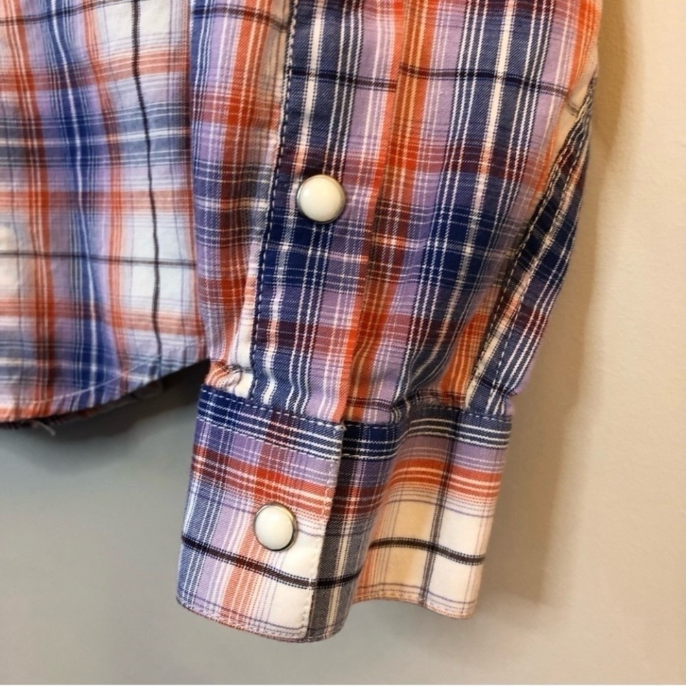 ROUGH STOCK Panhandle Slim Blue and Red Plaid Button Down Shirt-S 100% Cotton - Picture 4 of 7